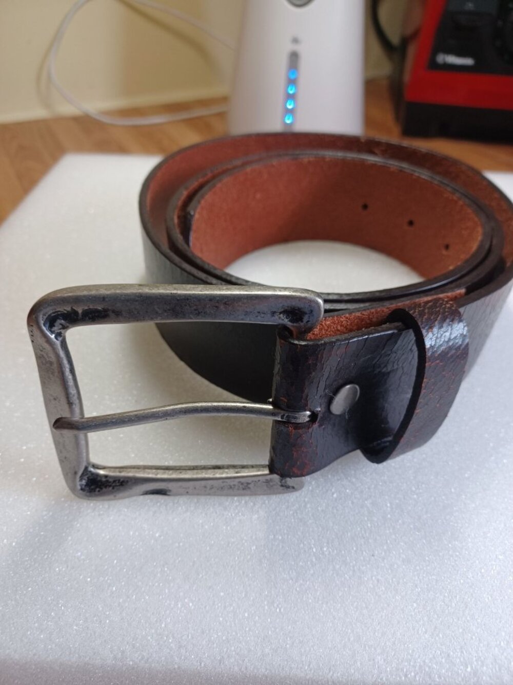 Belt Brown Leather Distressed Rustic Silver Buckle Casual Western Men Size 38 XL
